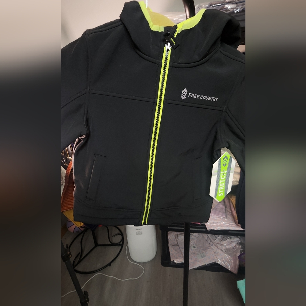Free Country Kids Black Hoodie with Neon Zipper